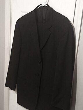 Men Dark Gray/Almost Black Pinstripe 2 Piece Suit  44R